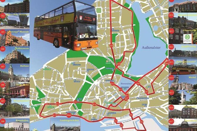 City tour of Hamburg in a double-decker bus Hopp on / Hopp off day ticket - Stop-by-stop: from St. Pauli harbor landings to the city’s waterfront views